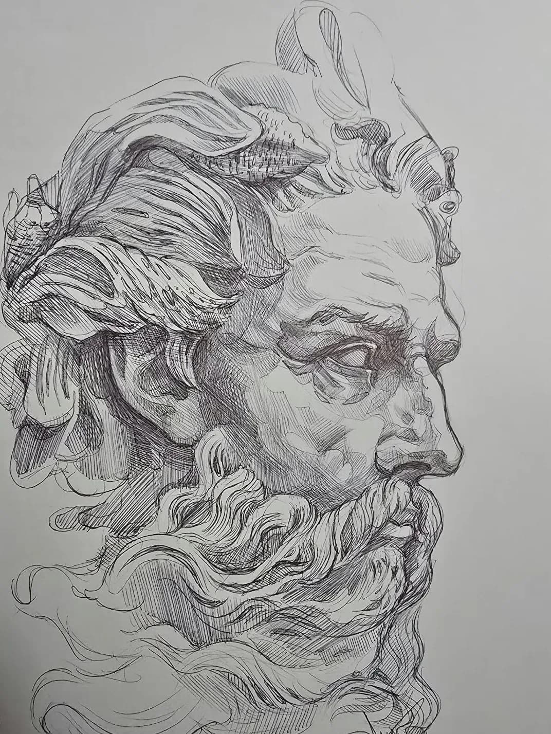 Pencil study of a classical bearded head by Anqi
