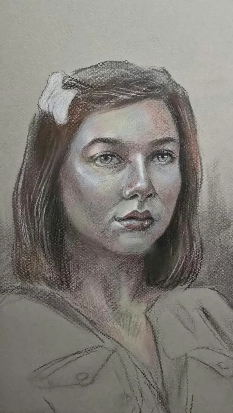 Pencil portrait of a young woman by Anqi