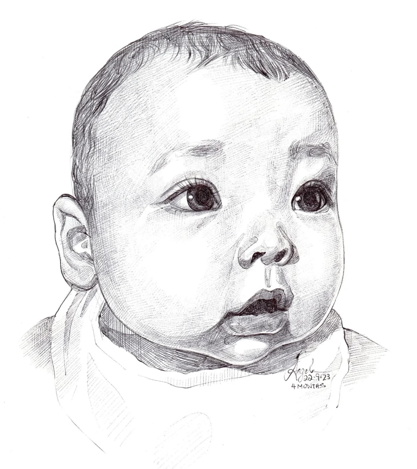Pencil portrait of a baby by Anqi