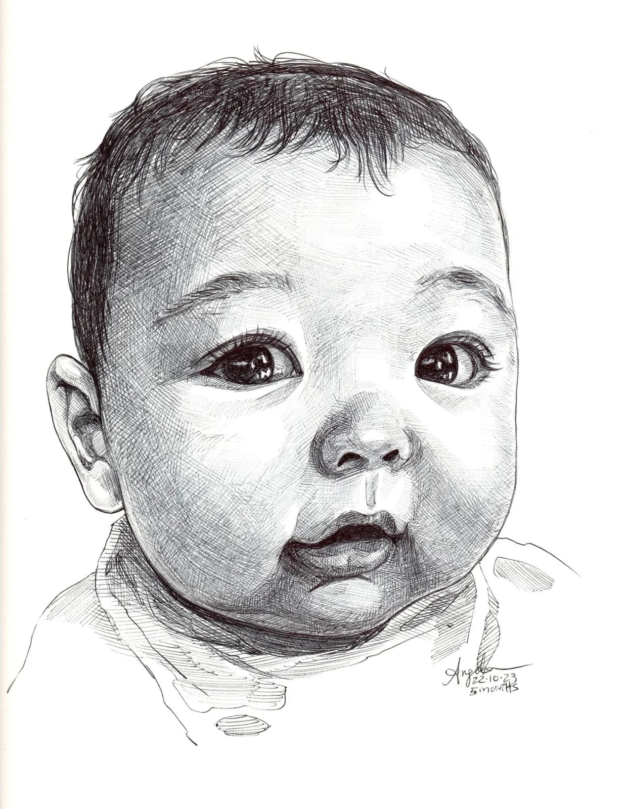 Pencil portrait of a baby by Anqi