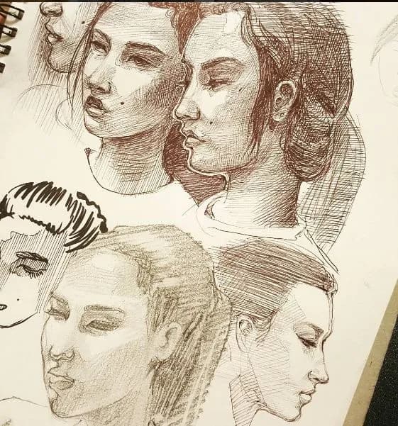 Sketchbook studies of faces by Anqi