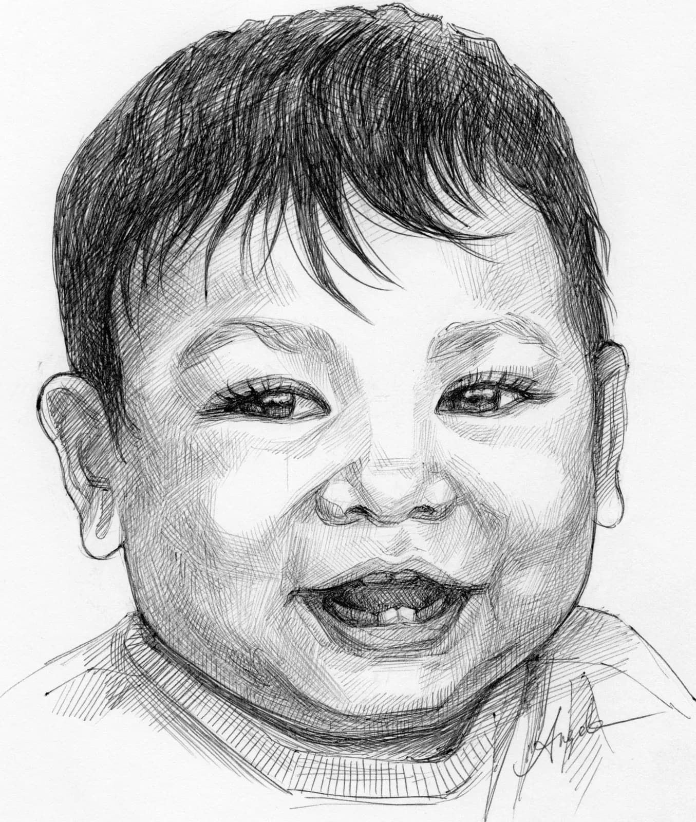 Pencil portrait of a smiling young boy by Anqi