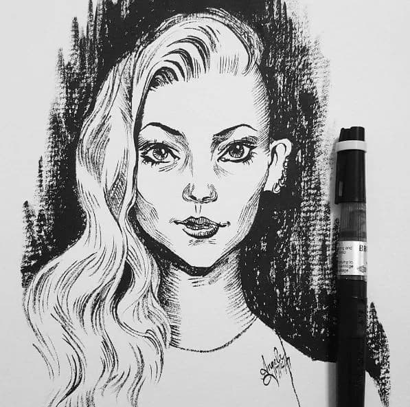 Ink portrait of a woman by Anqi