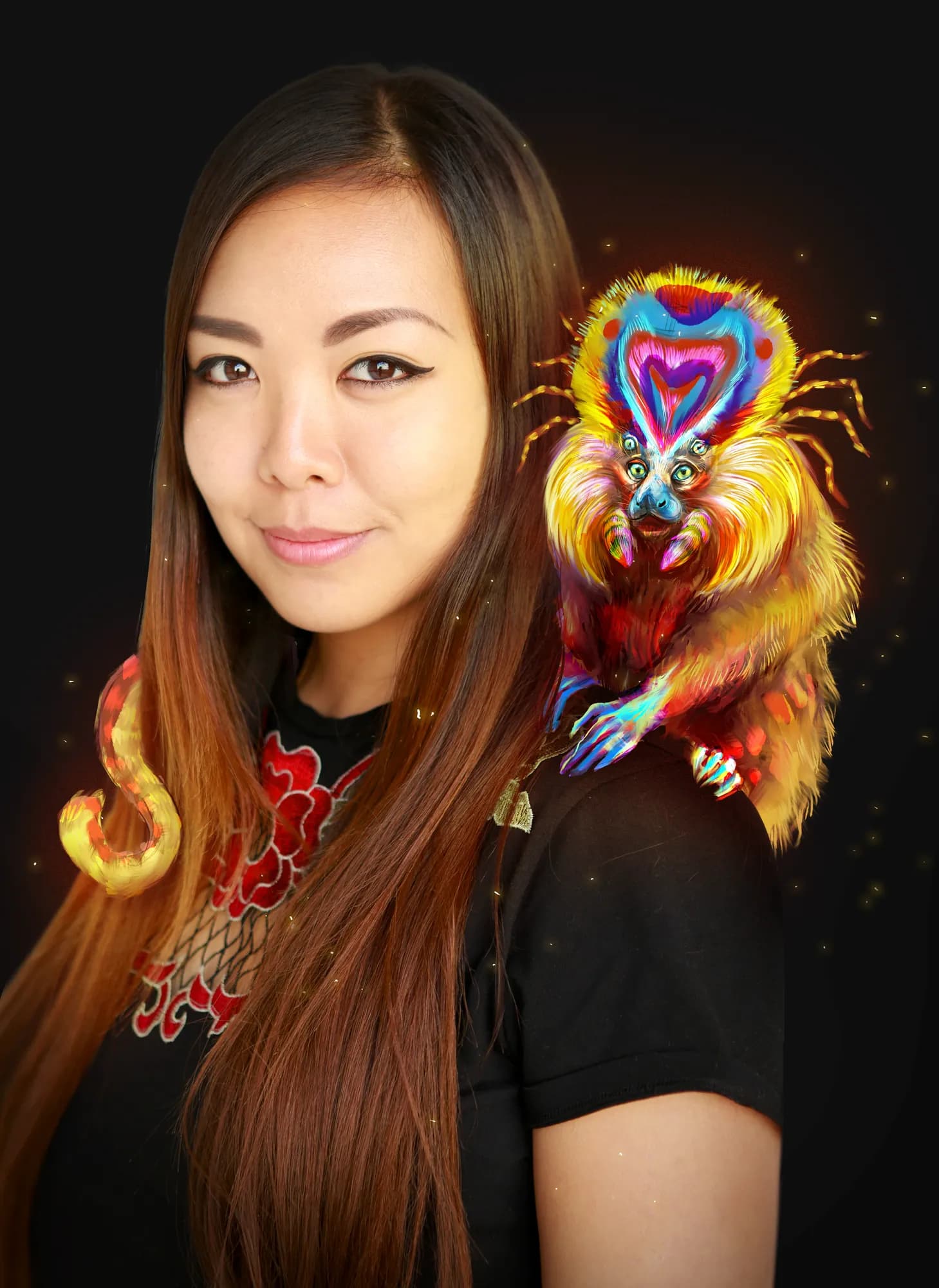 Anqi with one of her colourful creature illustrations